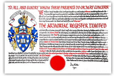 Grant of Arms The Amorial Register
                                                          Ltd. - Click
                                                          for Larger
                                                          Image